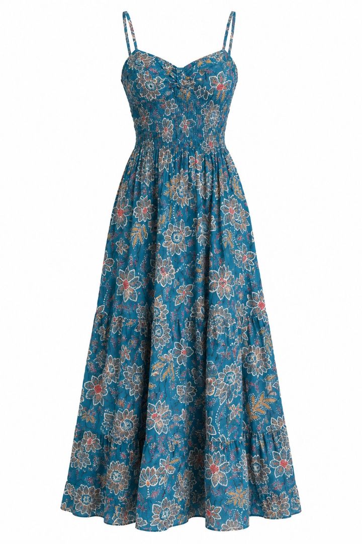 Blue Floral Print Maxi Dress