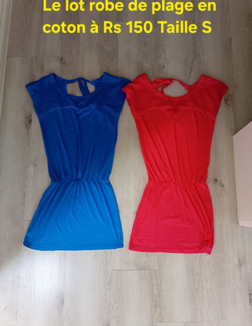 Lot de 2 robes de plage coton bleu rouge Taille S