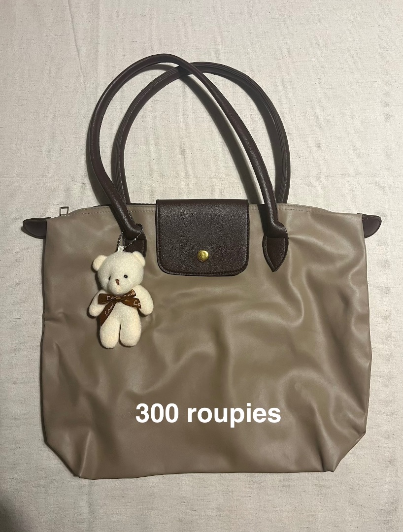 Brown Tote Bag with Bear Charm