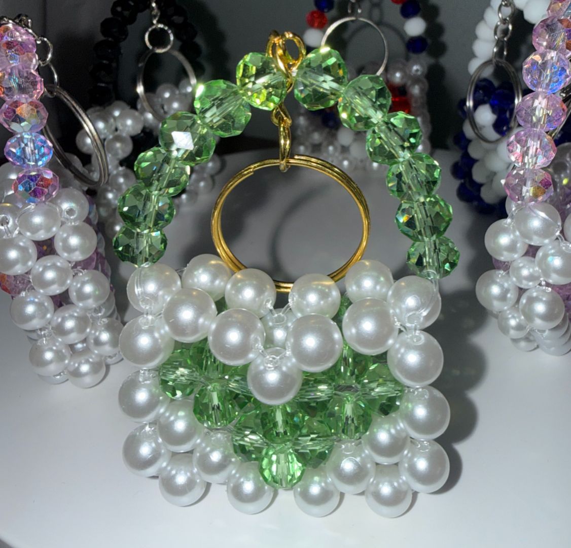 Handmade Mini Handbag Keychain with Austrian Crystal Beads