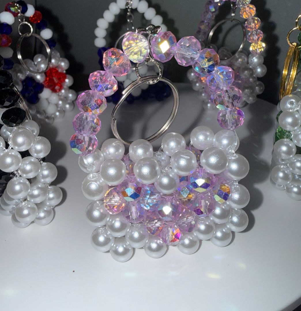 Handmade Mini Handbag Keychain with Austrian Crystal Beads thumbnail 2