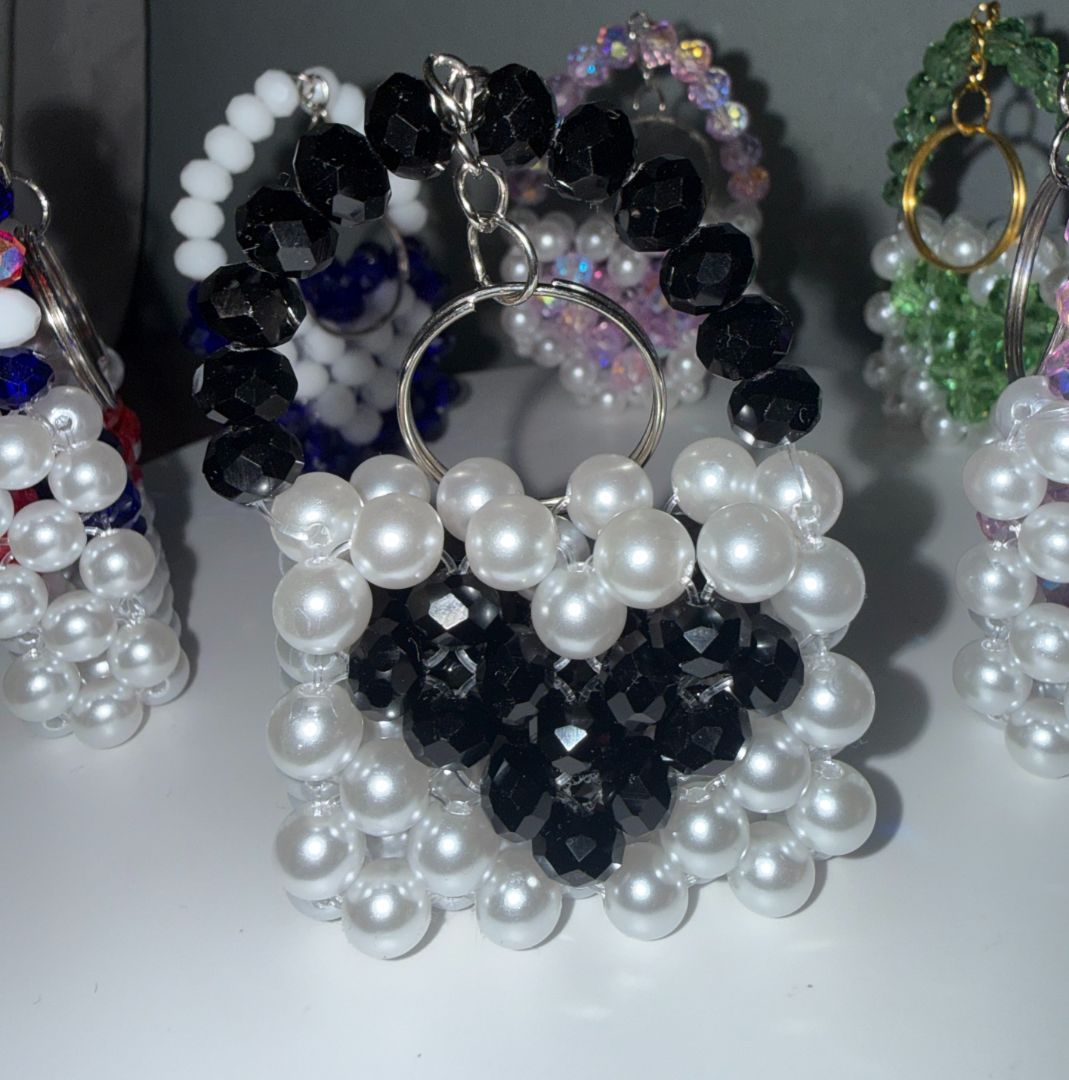 Handmade Mini Handbag Keychain with Austrian Crystal Beads thumbnail 3