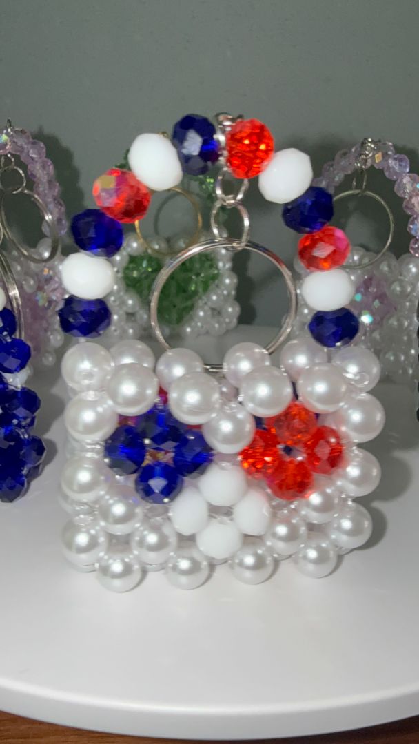 Handmade Mini Handbag Keychain with Austrian Crystal Beads thumbnail 4