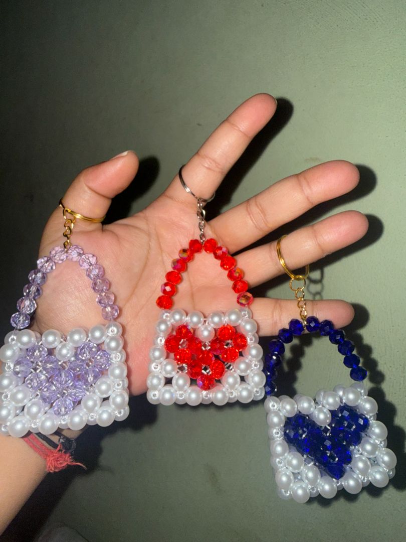Handmade Mini Handbag Keychain with Austrian Crystal Beads thumbnail 5
