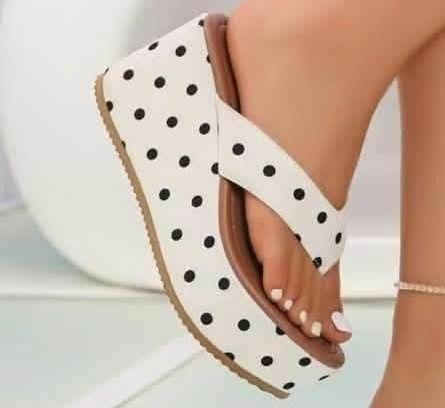 Women Polka Dot Wedge Sandals White