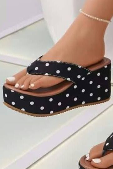 Women Polka Dot Wedge Sandals White thumbnail 2