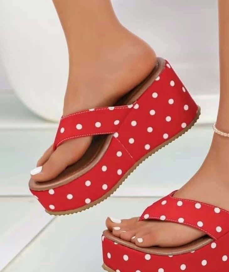 Women Polka Dot Wedge Sandals White thumbnail 3
