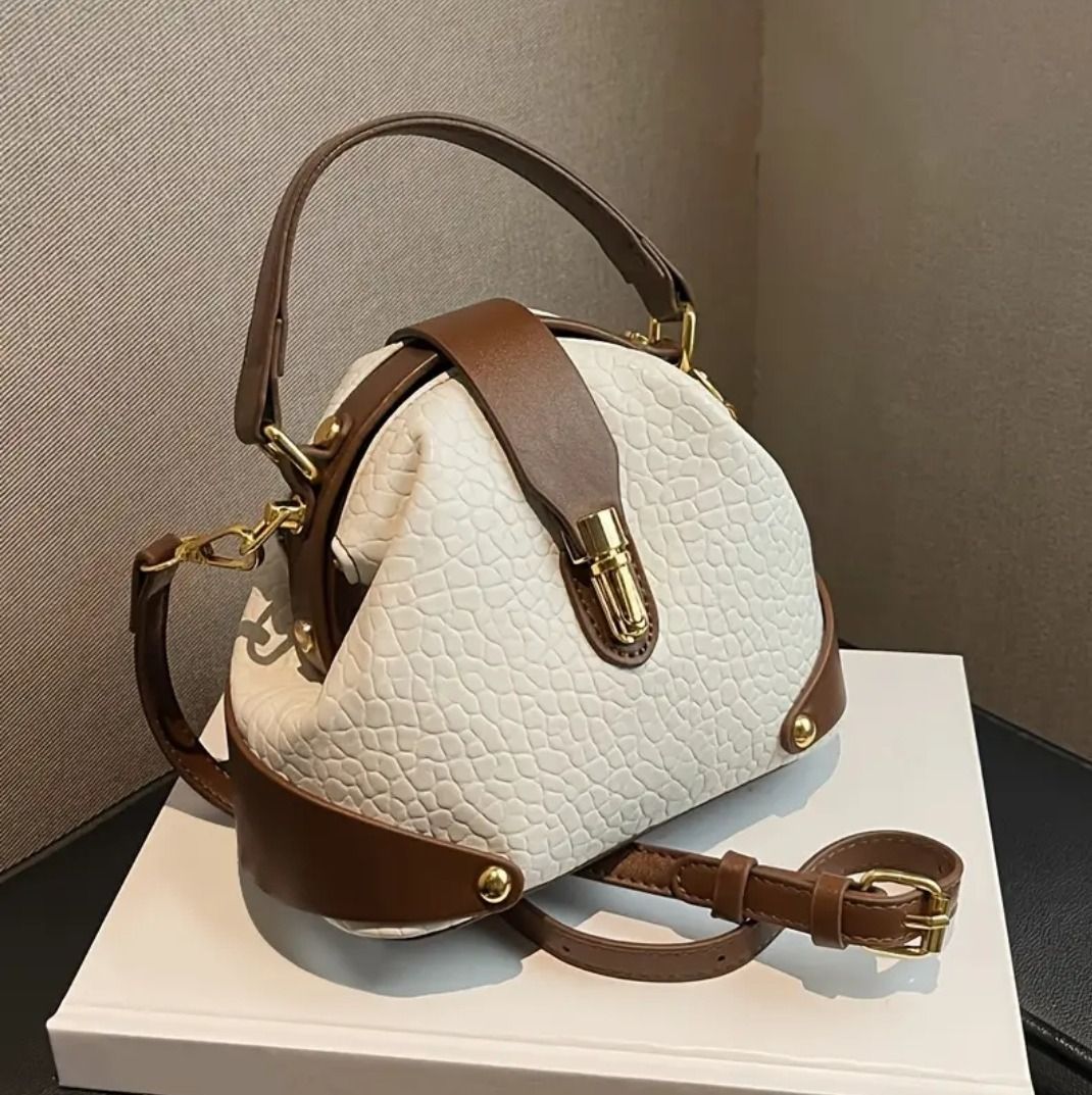 Women's White and Brown Handbag