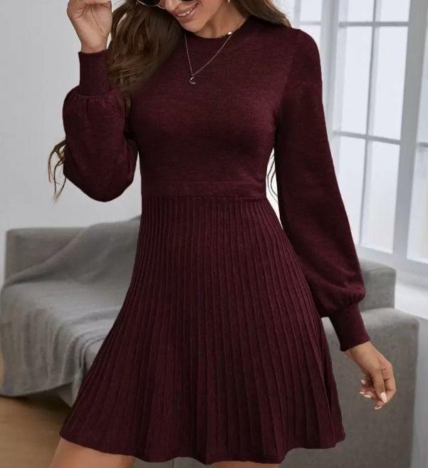 SHEIN Frenchy Ribbed Knit Sweater Dress Maroon Size S