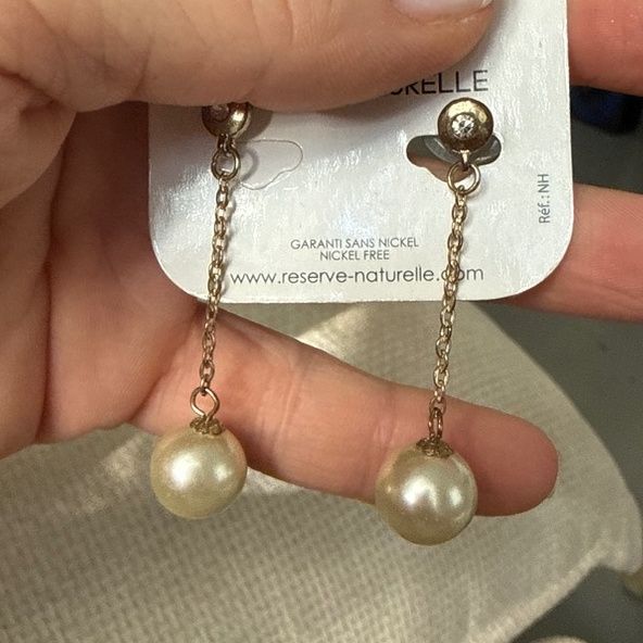 Reserve Naturelle Pearl Drop Earrings Gold Tone