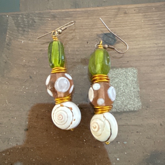 Handmade Beaded Shell Dangle Earrings