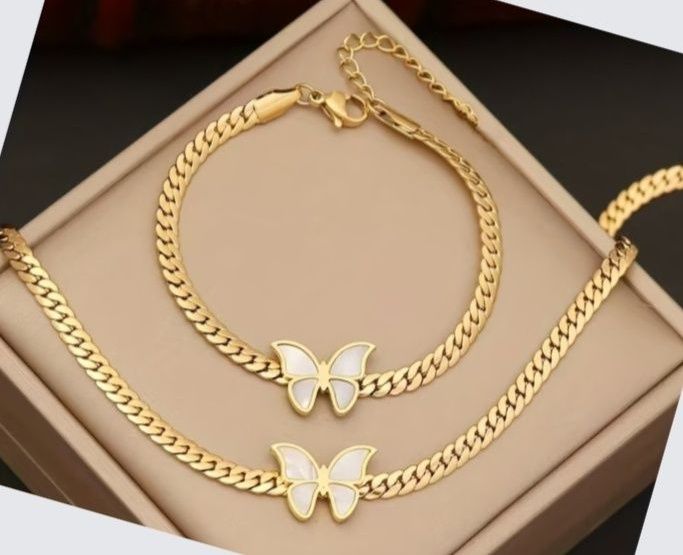Gold Butterfly Necklace and Bracelet Set - Image 1 of 3