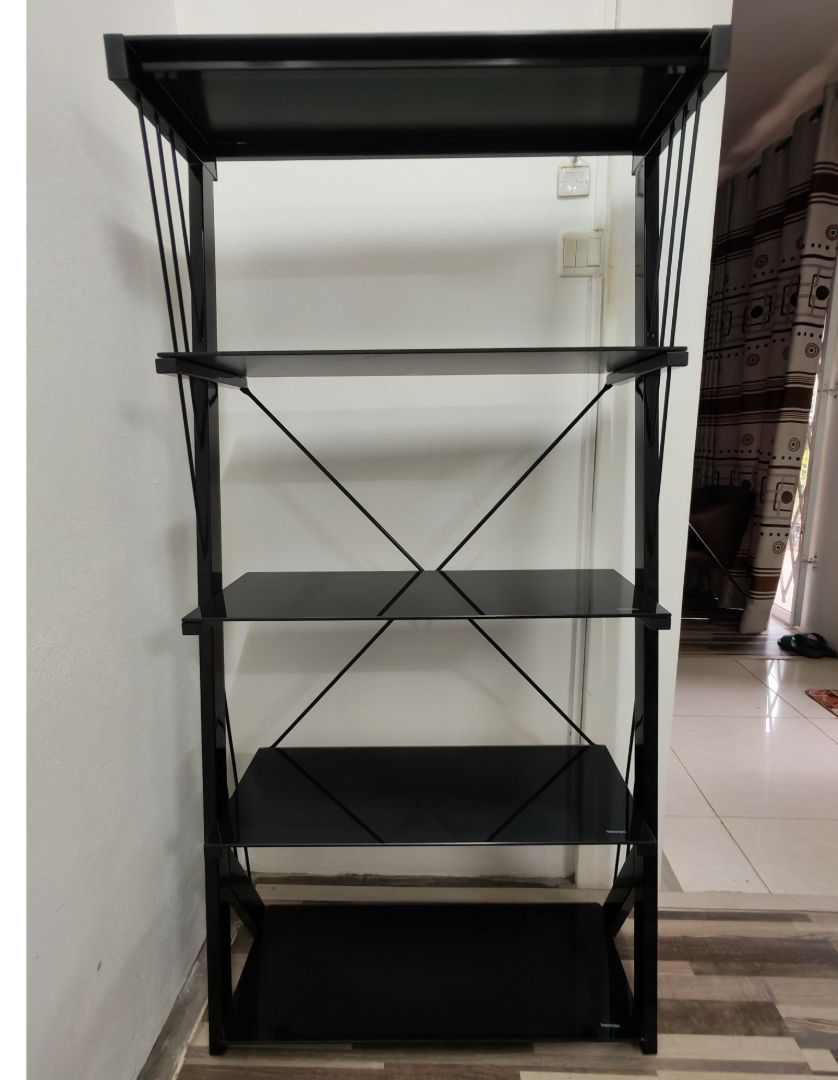 5-Tier Glass and Metal Display Shelf Black thumbnail 2