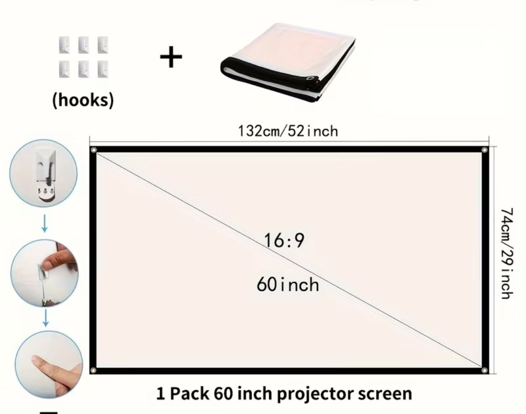 60-inch Portable Projector Screen 16:9 with Hooks thumbnail 2