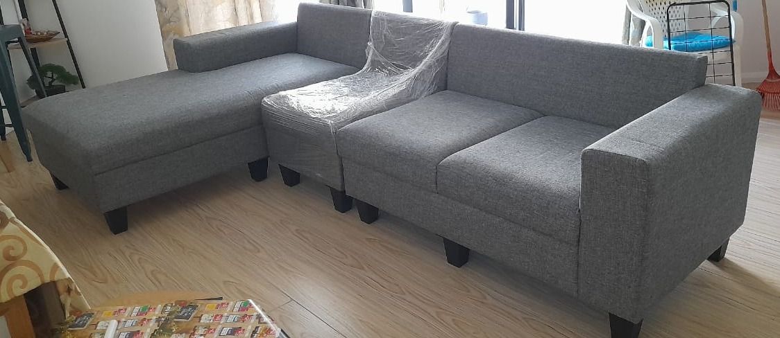Gray Fabric Sectional Sofa with Chaise