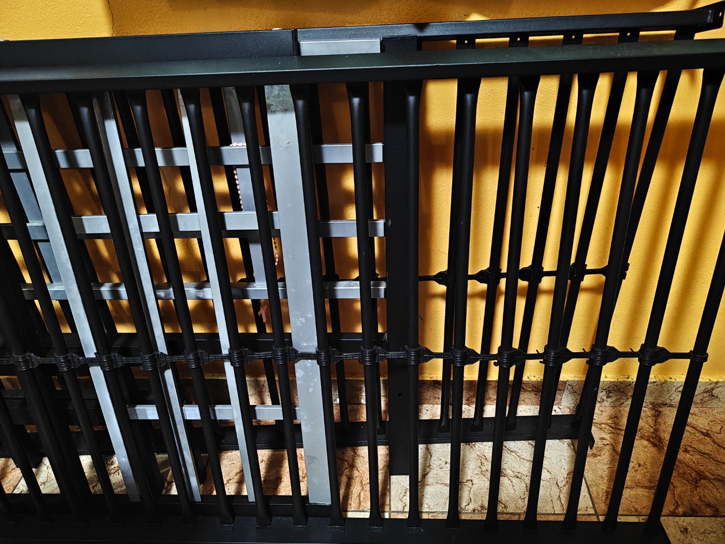 Black Metal Single Bed with used mattress - Image 1 of 1