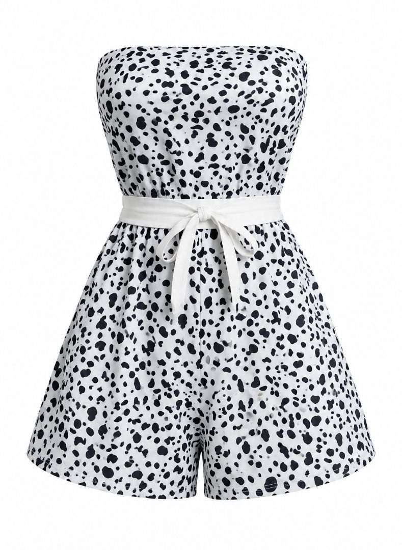 Dalmatian Print Strapless Romper White Black