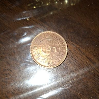 Vintage Mauritius Coins 1944 5 Cents and 1951 One Rupee thumbnail 2