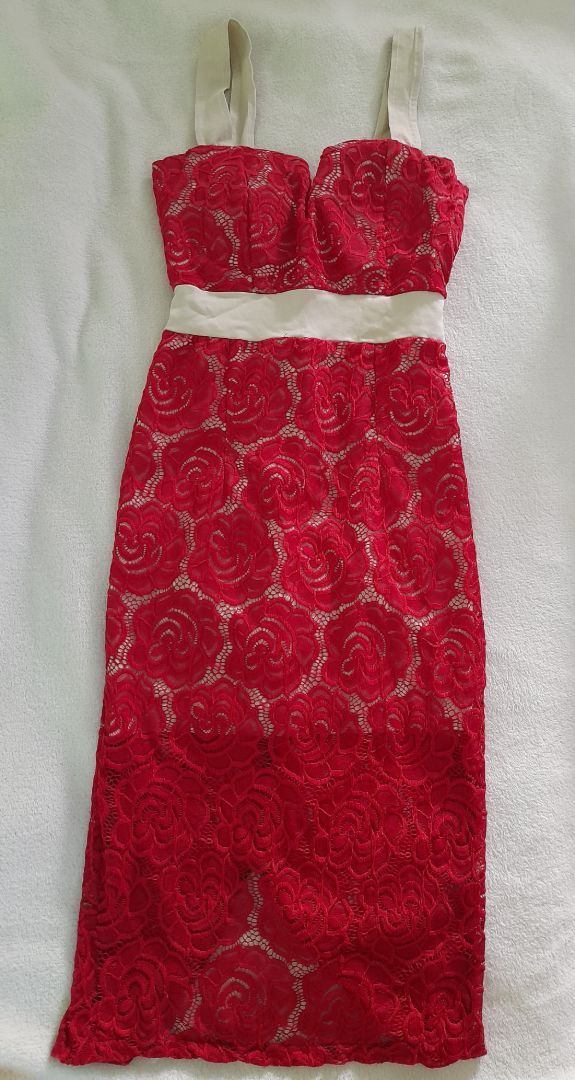 Red Lace Stretch Dress Size S-M - Image 1 of 1