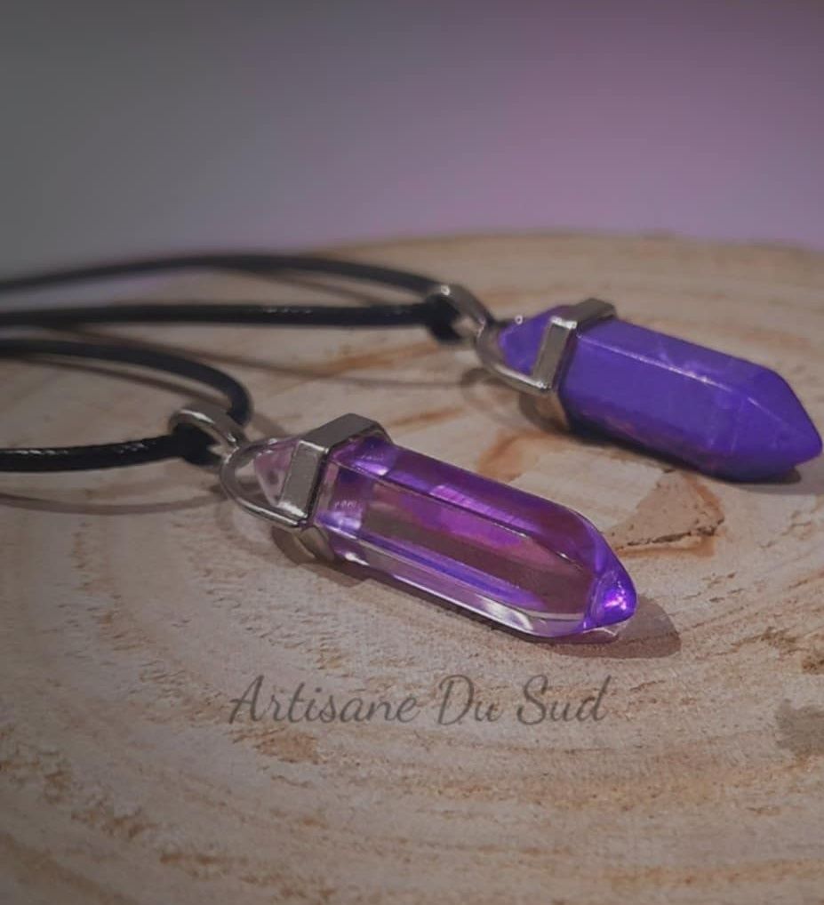 Crystal Point Pendant Necklace - Assorted Colors thumbnail 2