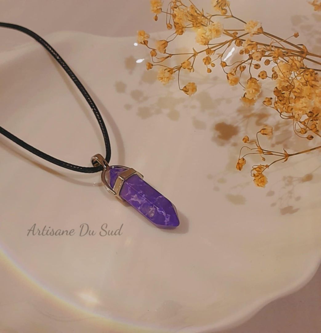 Crystal Point Pendant Necklace - Assorted Colors thumbnail 6