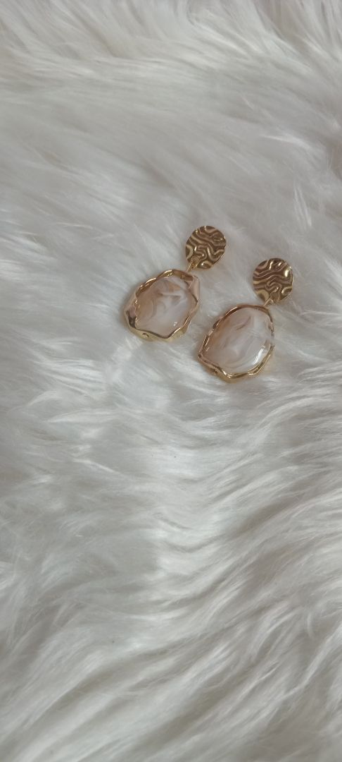 Gold Frame Milky White Stone Drop Earrings thumbnail 2
