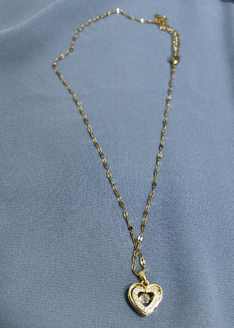 Gold Heart Pendant Necklace with Crystals Women