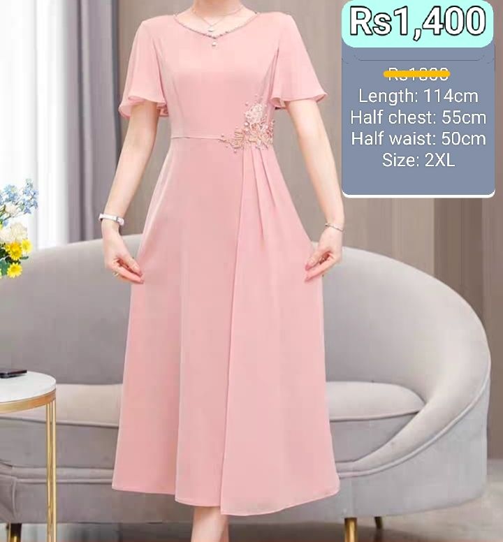 Elegant Pink Floral Detail Midi Dress Size 2XL