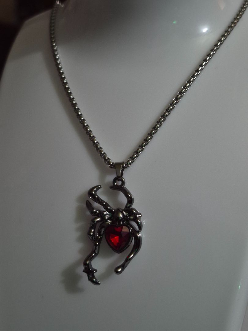 Spider Heart Pendant Necklace Silver Tone - Image 1 of 1