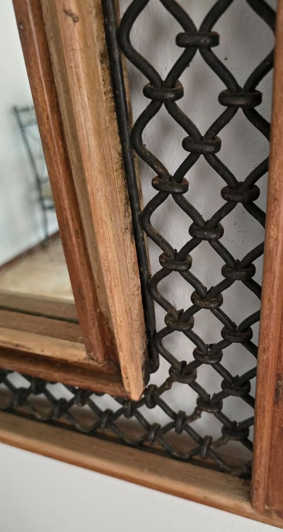 Wooden Framed Wall Mirror with Metal Lattice thumbnail 3