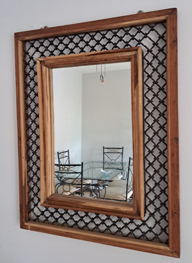 Wooden Framed Wall Mirror with Metal Lattice thumbnail 4