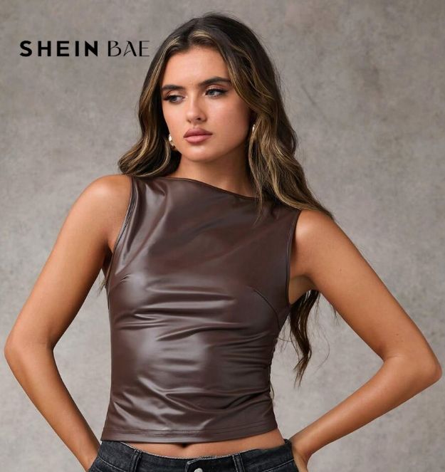 SHEIN BAE Brown Faux Leather Tank Top Size M