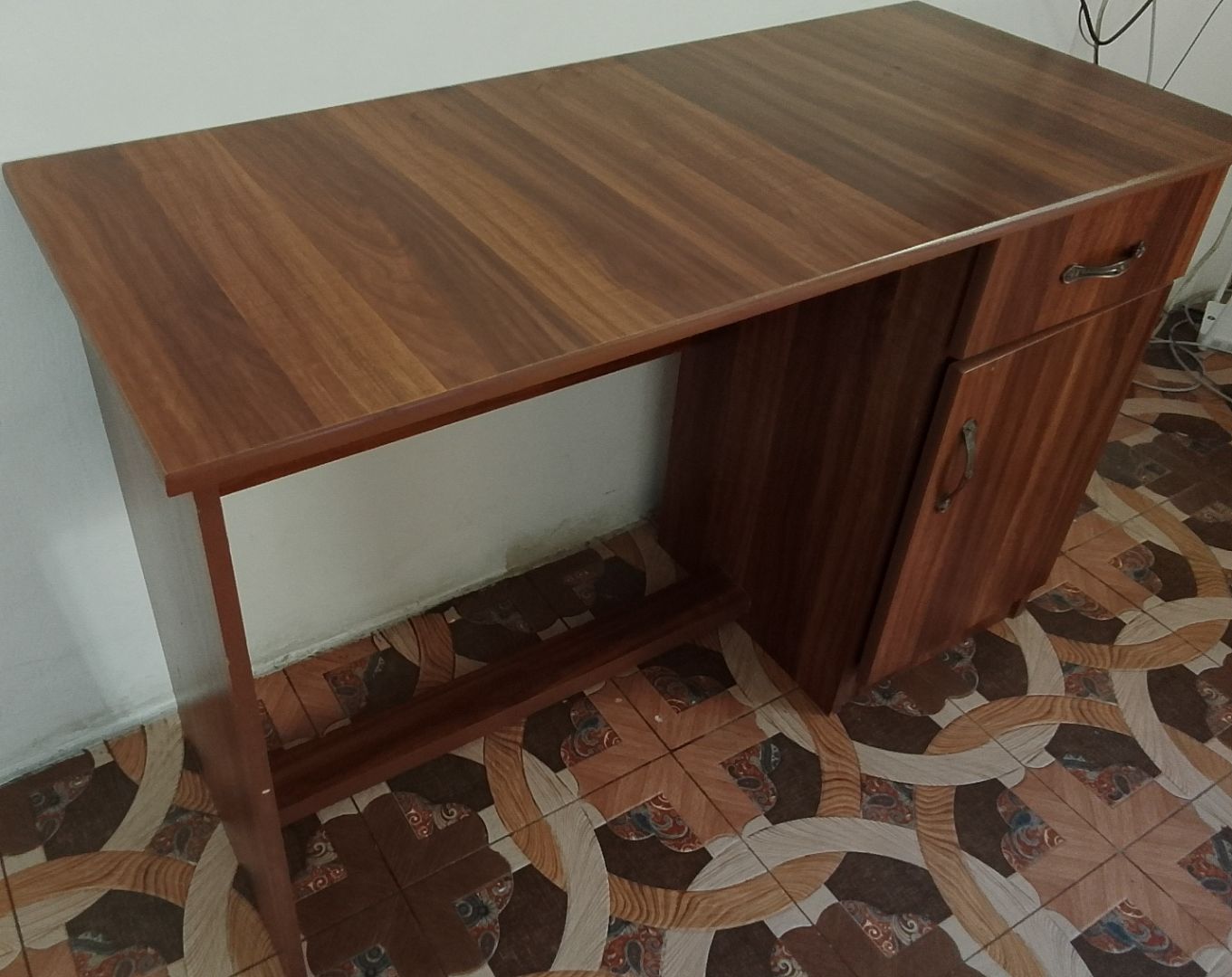 Wooden Office Desk with Drawer and Cabinet Brown thumbnail 2