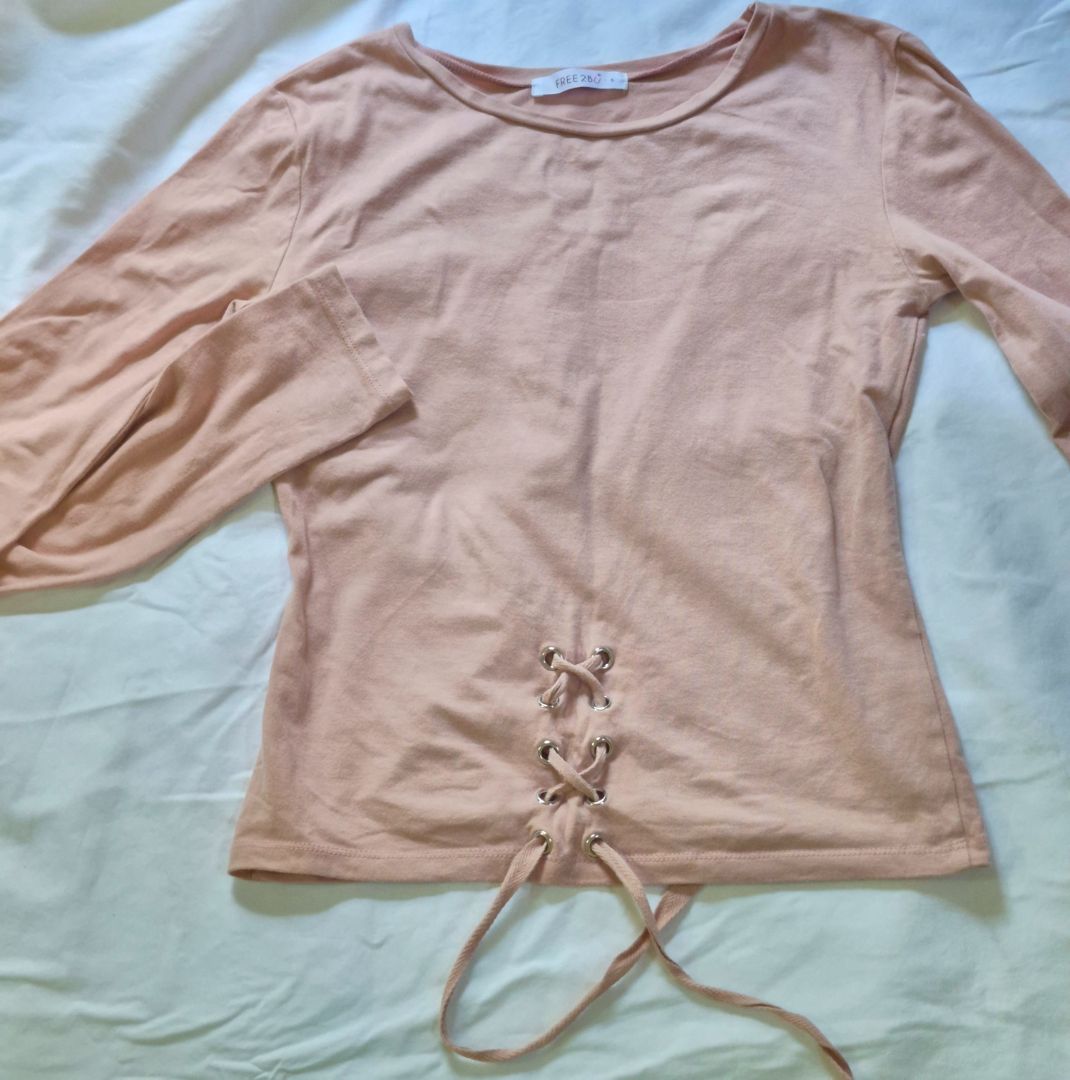 Free 260 Peach Long Sleeve Lace-Up Top Size S