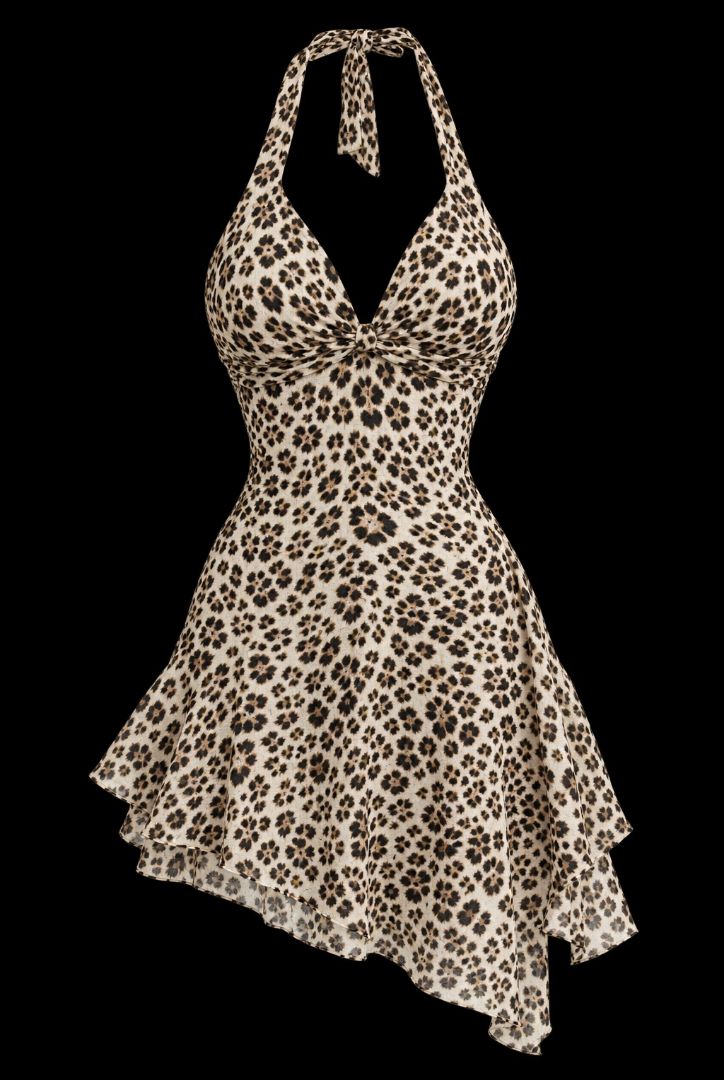 Leopard Print Halter Dress Women Size M