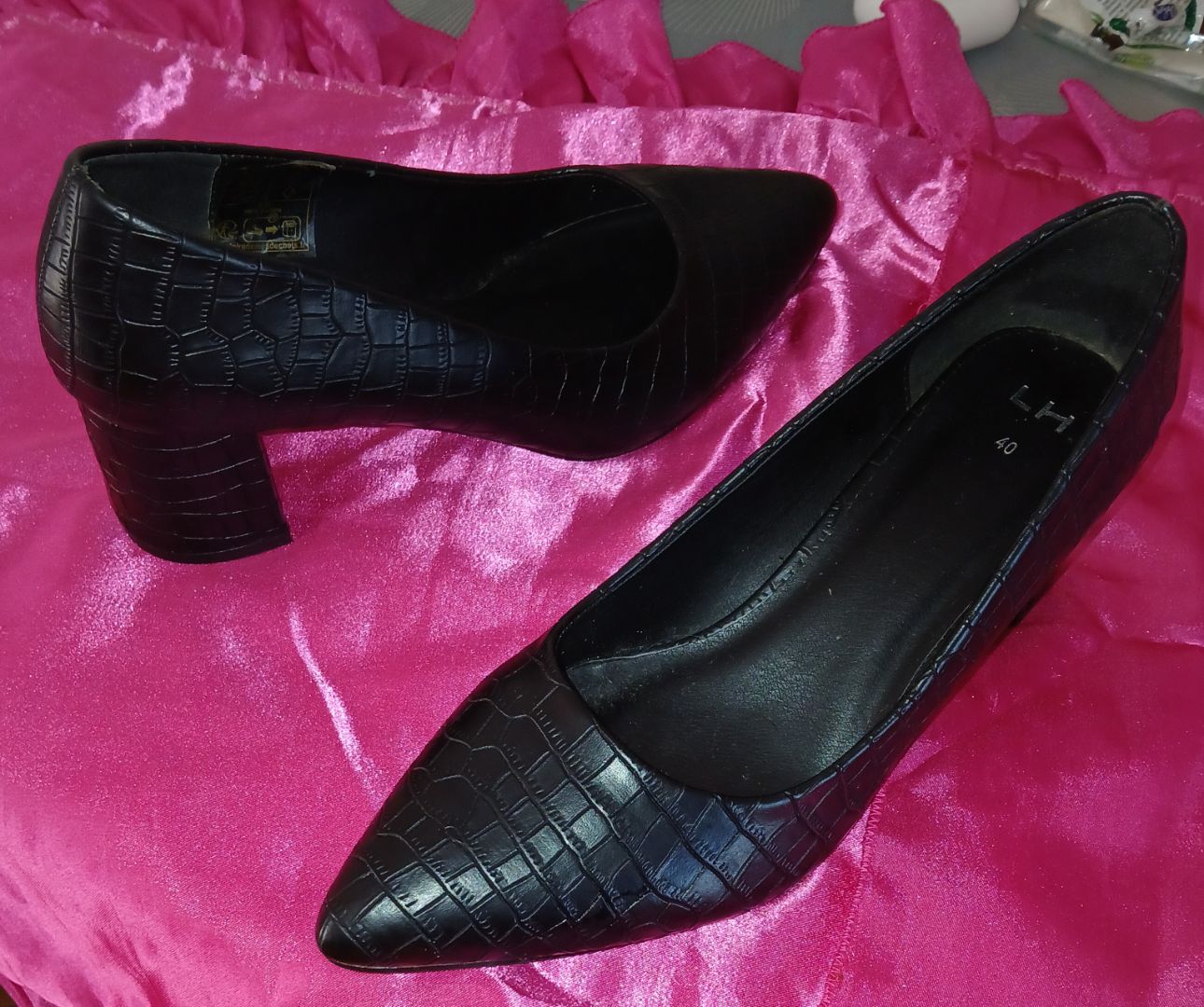 LH Black Crocodile Print Block Heels Size 40 - Image 1 of 1