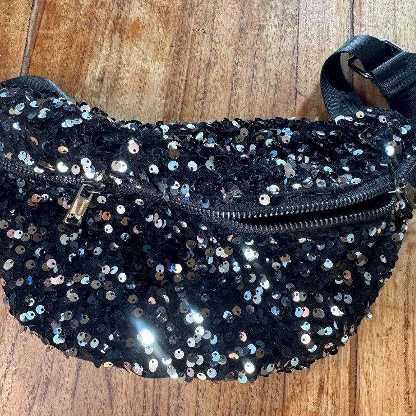 Promod Black Sequin Fanny Pack