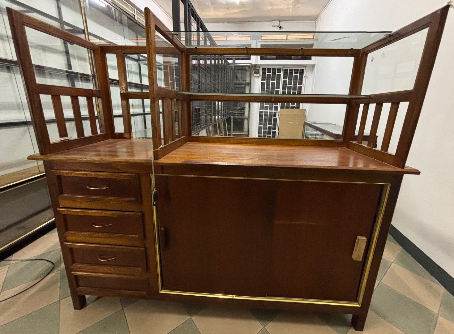 Wooden Glass Display Counter Cabinet Brown thumbnail 3