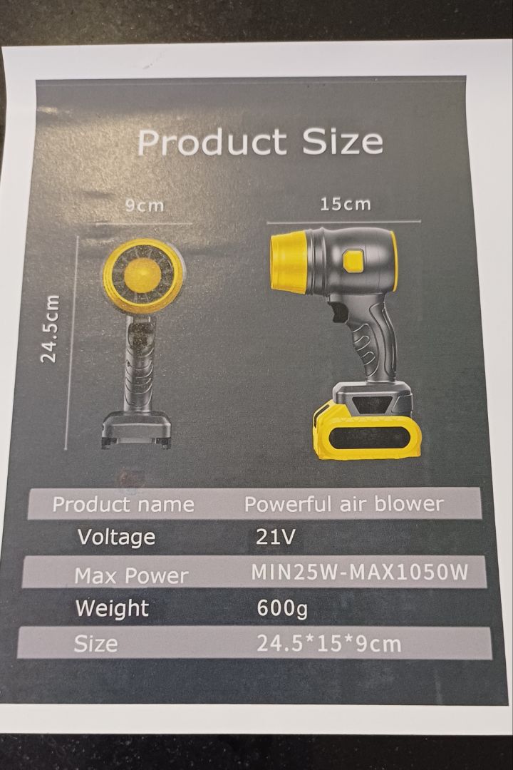Powerful Cordless Air Blower 21V Yellow Black thumbnail 3