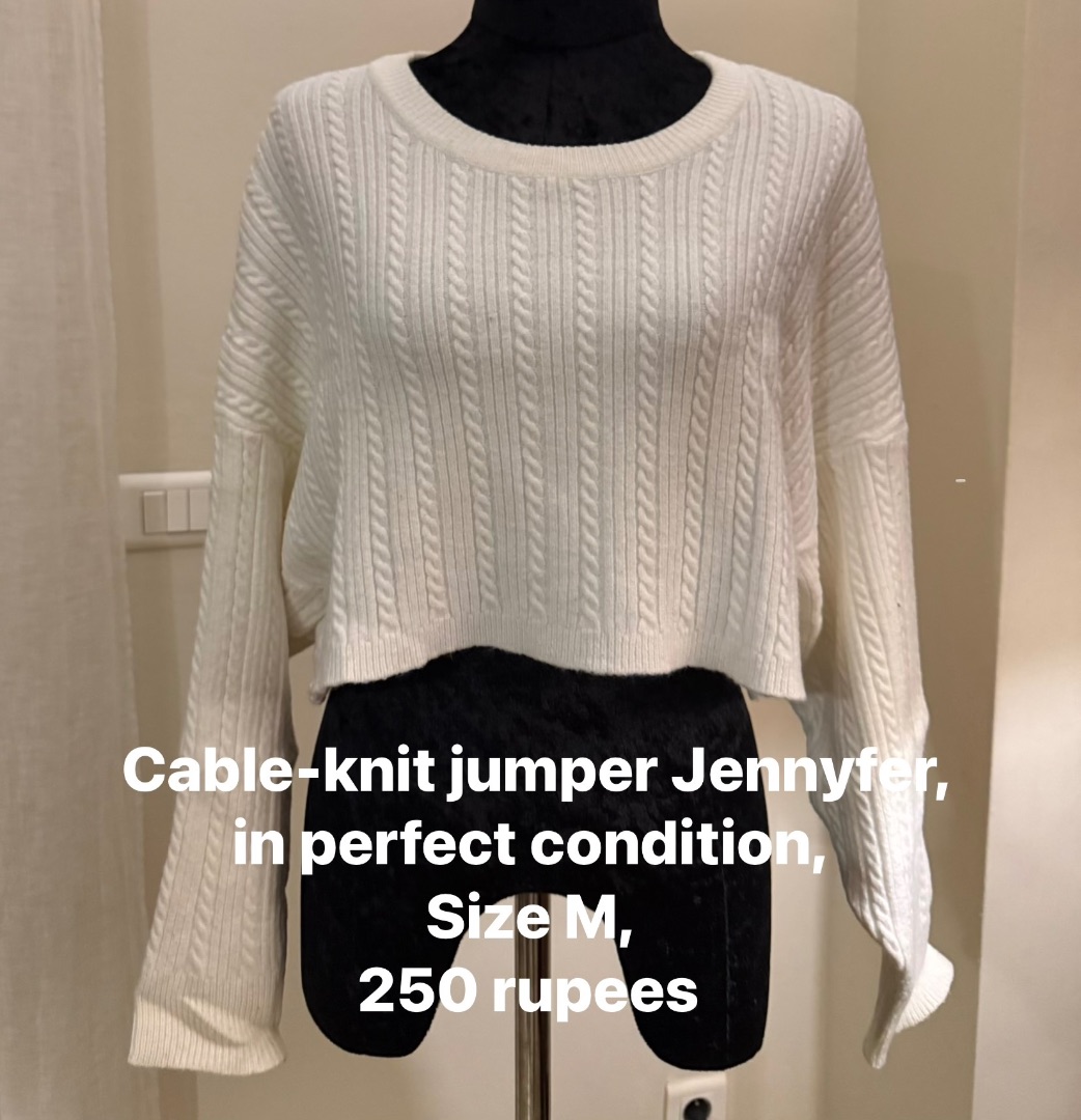 Jennyfer White Cable-Knit Jumper Size M