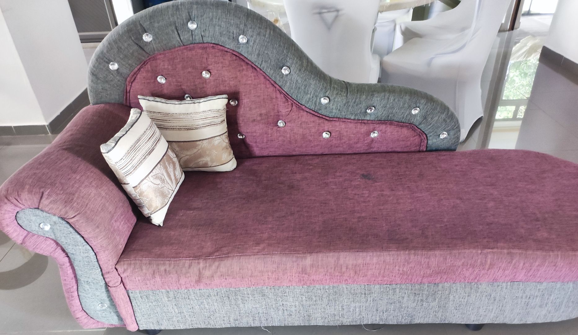 Upholstered Chaise Lounge Sofa Purple Gray