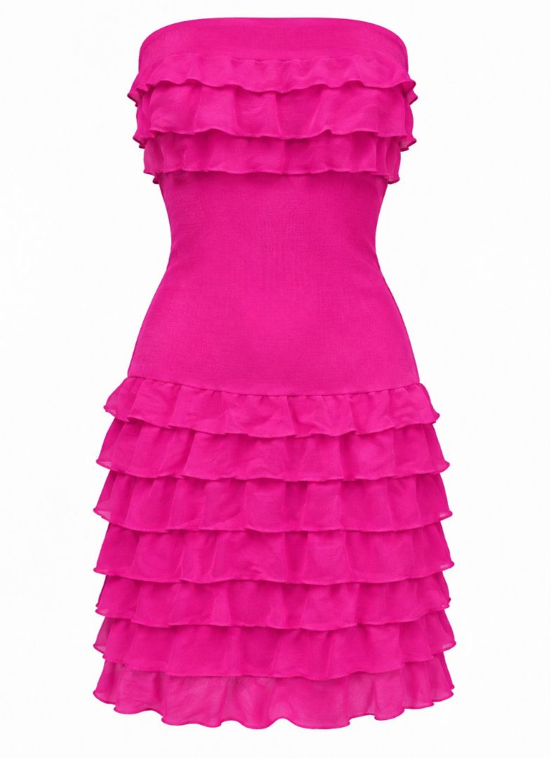 Pink Ruffle Strapless Dress Women