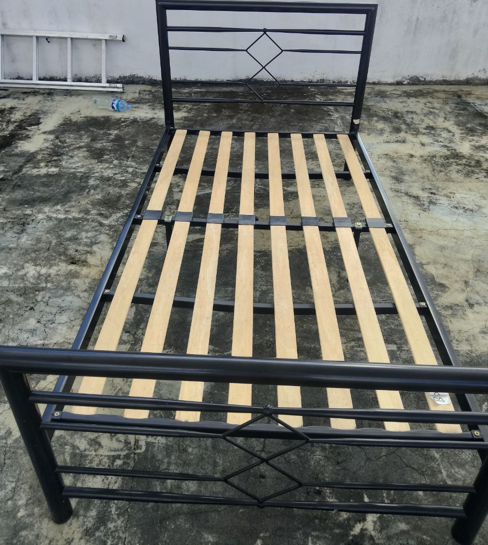 Metal Bed Frame With Wooden Slats Black - Image 1 of 1