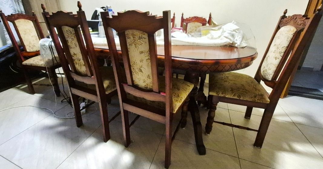 Wooden Dining Table with 8 Chairs (call on 57079199) - Image 1 of 2