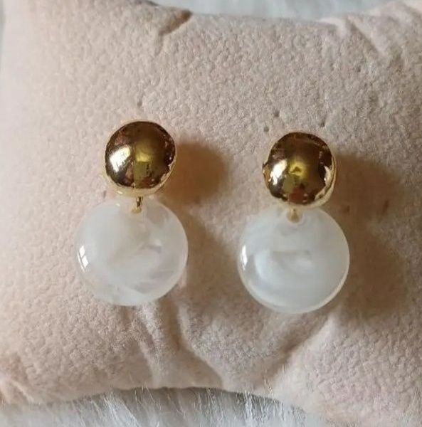 Gold and White Drop Earrings - Image 1 of 1