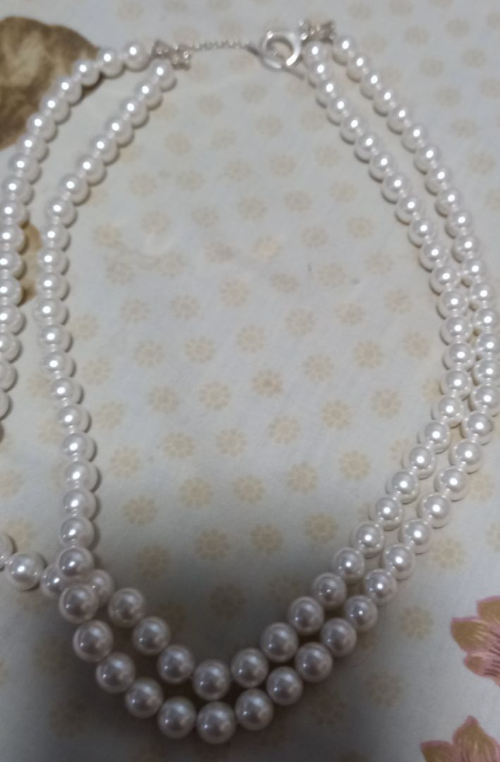 Collier de perles à double rang avec fermoir en argent 925 thumbnail 2