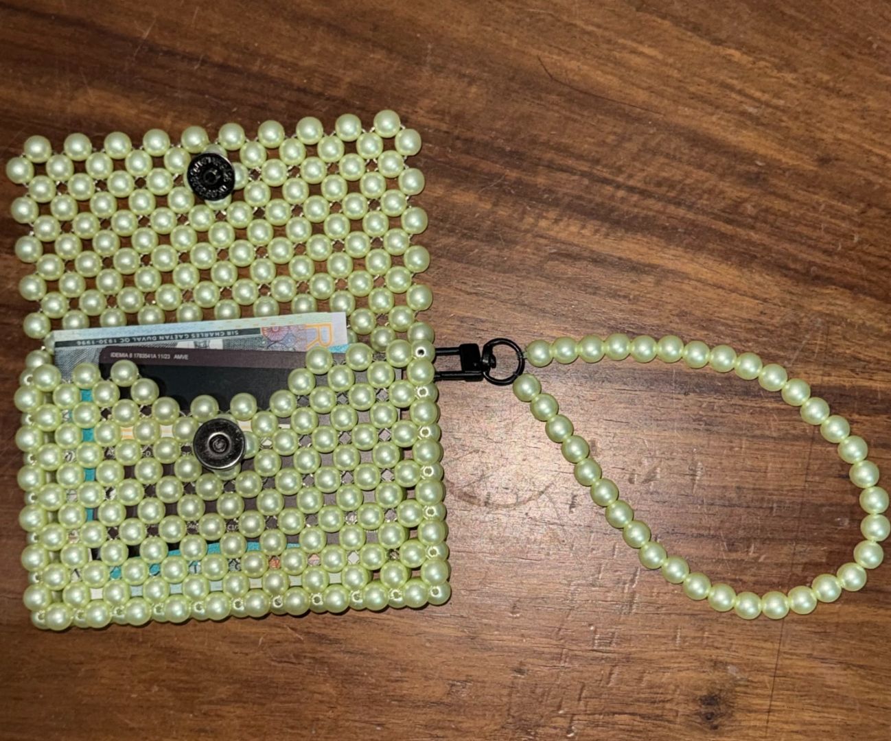 Handmade Pearl Green Beaded Card Holder