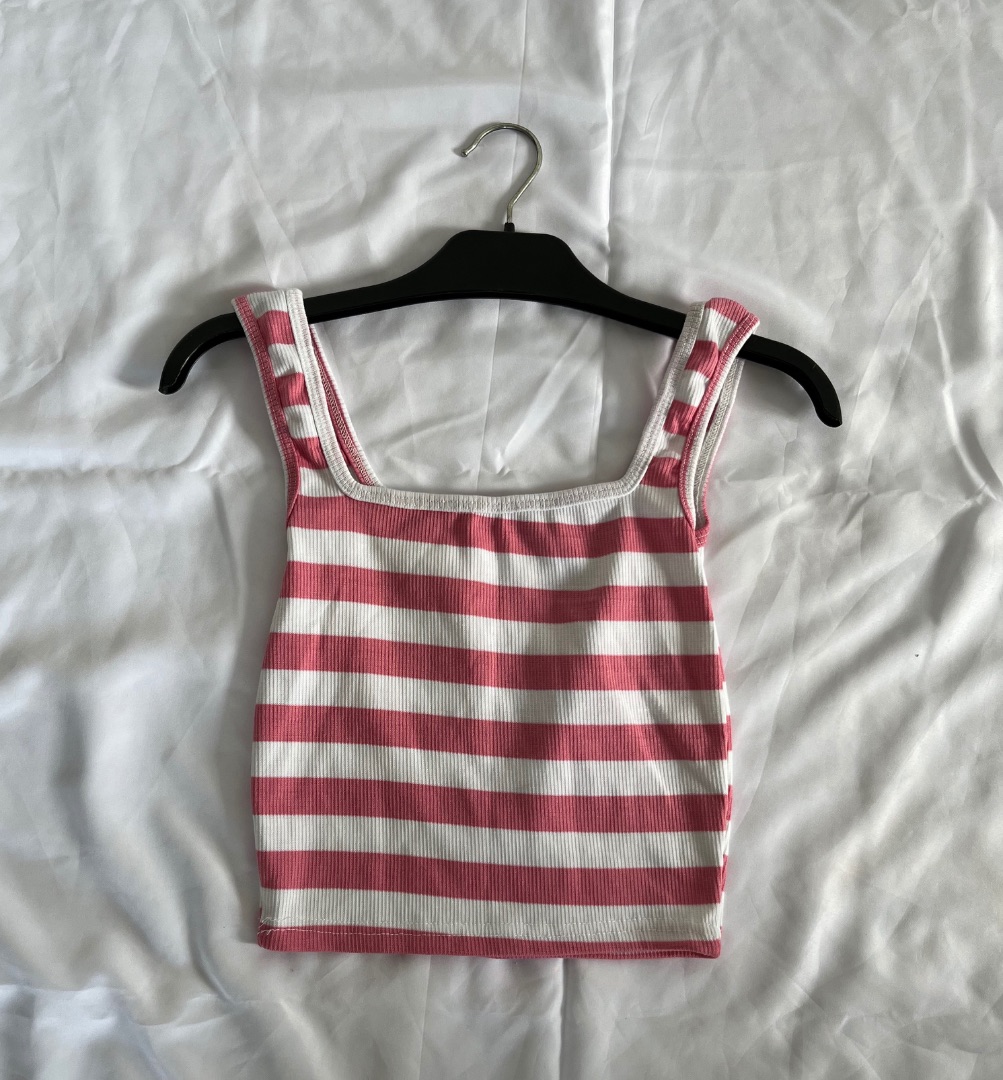 Pink and White Striped Crop Top Size S