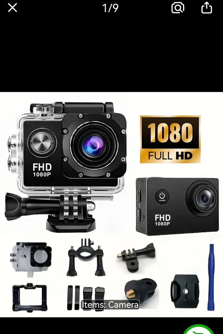 1080p Full HD Action Camera with Waterproof Housing and Accessories