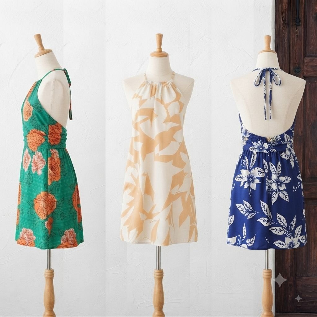 Floral Backless Halter Dress